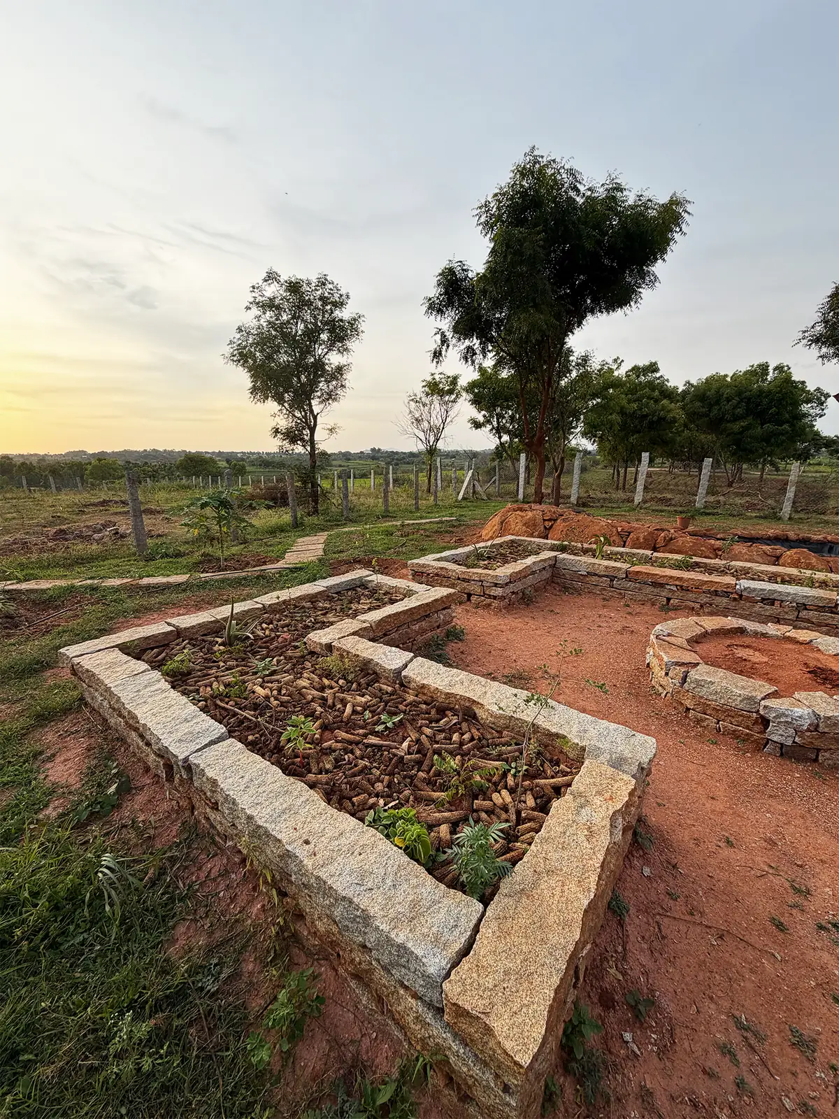 Stone-edged raised beds at ‘No Pin Code Valley’